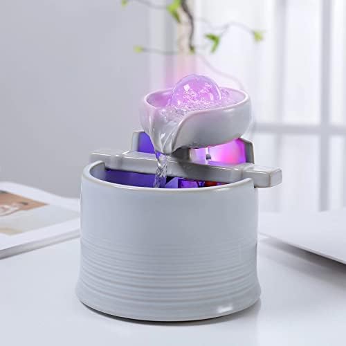 Elegant Mini Ceramic Indoor Water Fountain with LED Lights