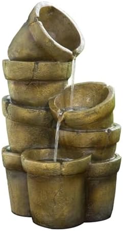 3 Tiered Water Glazed Pots Fountain with LED Light and Pump