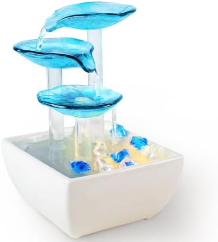 Epeecehomie Ceramic Tabletop Fountain - Blue Zen Decor for Home and Office