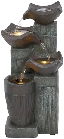 Alpine Corporation TZL414 14 Inch 4 Tier Bowls Fountain with LED Lights