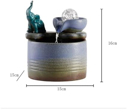 Tabletop Fountain with Ceramic Waterfall Feng Shui Elephant Ornament
