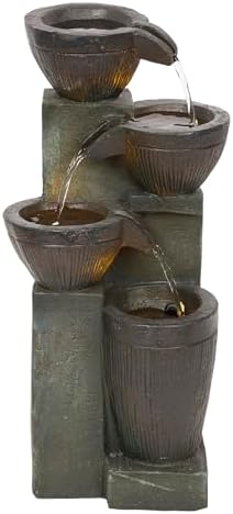Alpine Corporation 14 Inch Stoned Jar Water Fountain with LED Lights