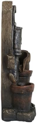 Rustic Charm Water Fountain with LED Light and Antique Pump