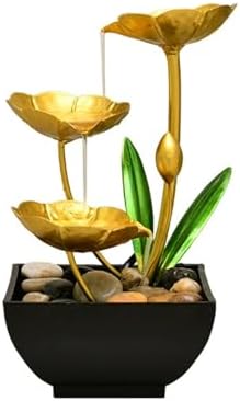 Gold Tabletop Water Fountain with Lotus Design
