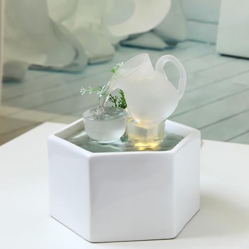 Ceramic Indoor Fountain with LED Light for Home Office