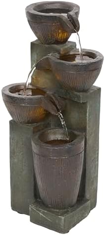 Alpine Corporation 14 Inch Stoned Jar Water Fountain with LED Lights