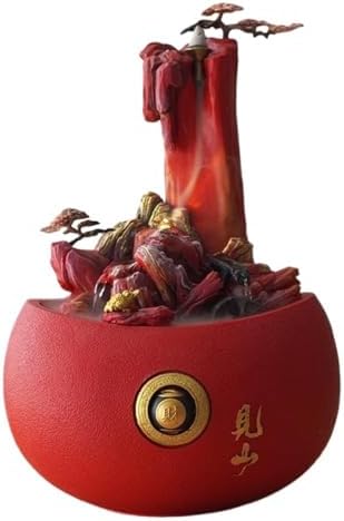 Red Tabletop Water Fountain with Sandstone Design