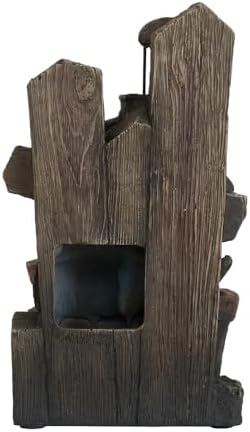 Rustic Charm Water Fountain with LED Light and Antique Pump