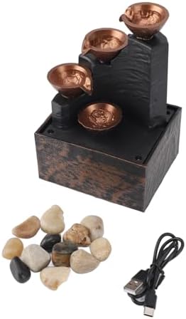 USB Water Fountain Decorative Tabletop Zen Decor with LED Light