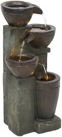 Alpine Corporation 14 Inch Stoned Jar Water Fountain with LED Lights
