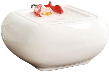 White Ceramic Tabletop Water Fountain with Goldfish