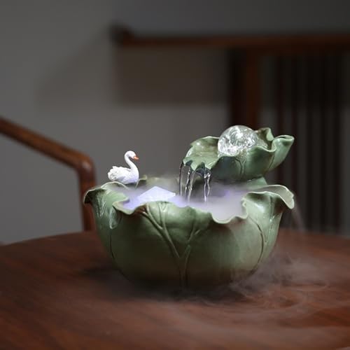 Elegant Desktop Water Fountain with Lotus and Swan Design
