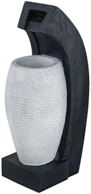 Black and White Water Fountain with Light and Pump