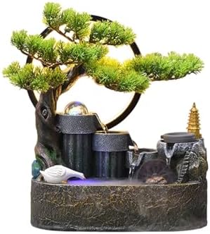 Elegant Desktop Water Fountain with Light and Bonsai