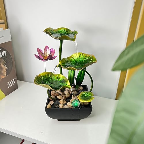 Bocnity Tabletop Waterfall Fountain with Lotus Design