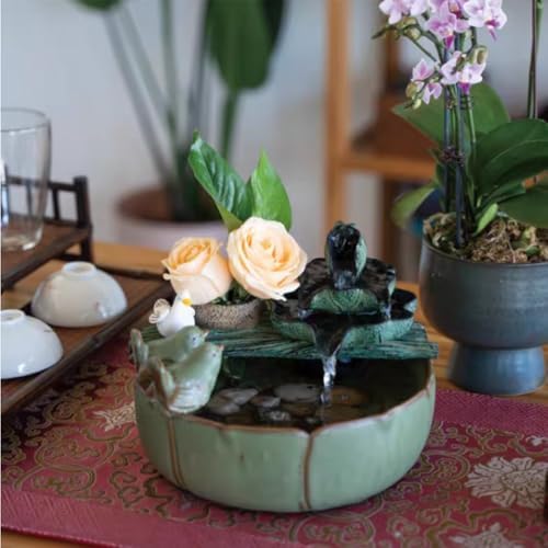 Elegant Desktop Water Fountain with Lotus and Bird Design