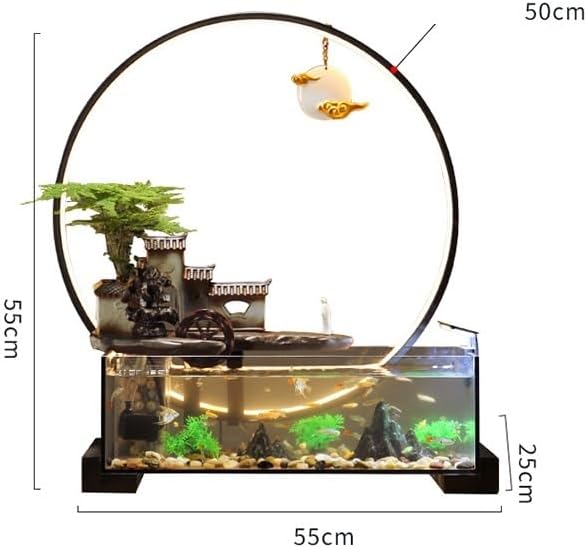 Indoor Water Fountain with Fish Tank Tabletop Decor Zen Waterfall Living Room Fountain Creative Desk Ornament