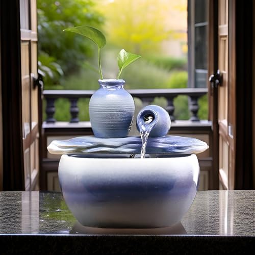 827 Inch Ceramic Tabletop Fountain with Free 10PCS Crystals