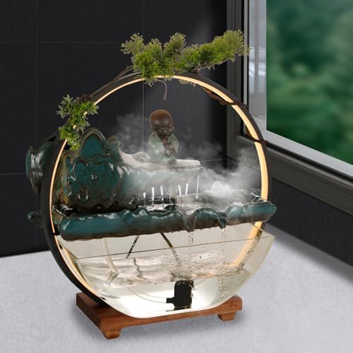 Crane Tabletop Water Fountain with LED Light for Meditation