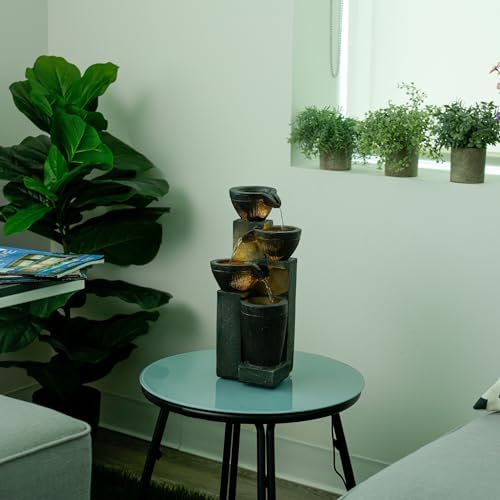 Alpine Corporation 14 Inch Stoned Jar Water Fountain with LED Lights