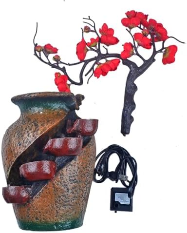 YOUUGIOR Plastic Red Peach Flower Plum Tree Resin Trunk Tabletop Fountain Decor