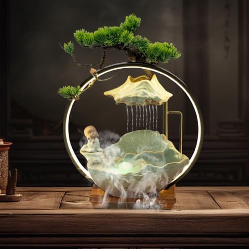 Elegant Tabletop Water Fountain with LED Light and Mist Function