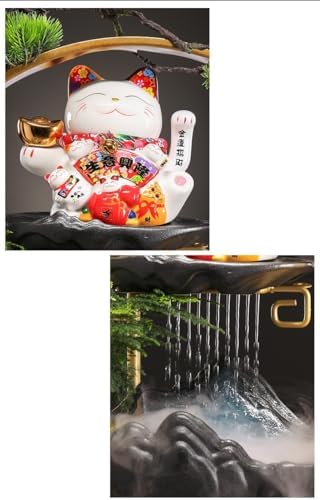 Zen Waterfall Fountain with Lucky Cat Design