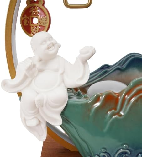 Buddha Tabletop Water Fountain with LED Light and Fake Plants