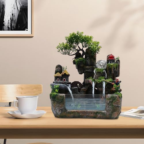 Tabletop Fountain Ornament with LED Lights and Fish Tank