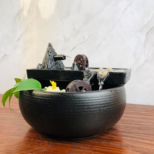 Elegant Black Ceramic Tabletop Waterfall Fountain