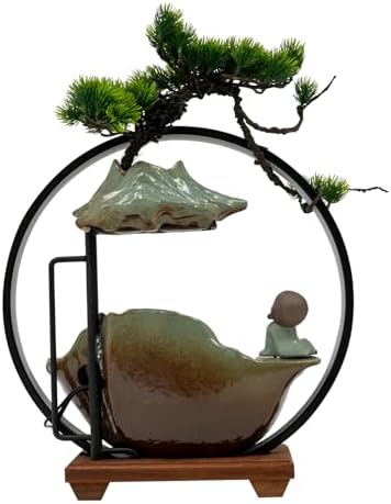 Tabletop Water Fountain with LED Light and Mist for Feng Shui Meditation and Home Decor