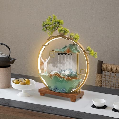 Yellulu Tabletop Water Fountain with LED Light and Mist Feature