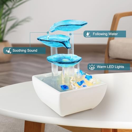 Epeecehomie Ceramic Tabletop Fountain - Blue Zen Decor for Home and Office