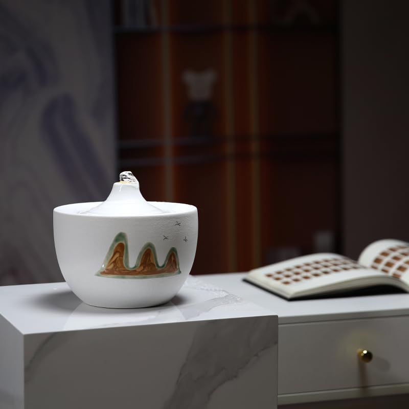Zen White Ceramic Water Fountain for Home Office Decor
