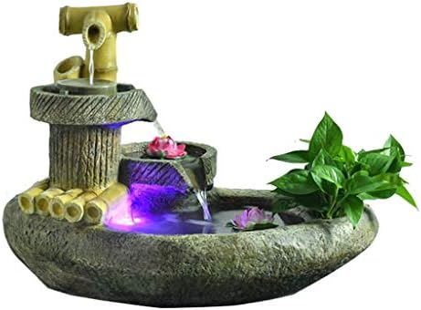Gold Tabletop Water Fountain with LED Lights and Humidifier