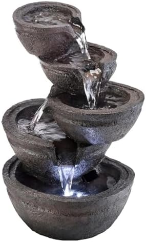 5-Tiered Stone Bowls Water Fountain with LED Lights for Table or Desk