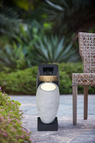 Black and White Water Fountain with Light and Pump