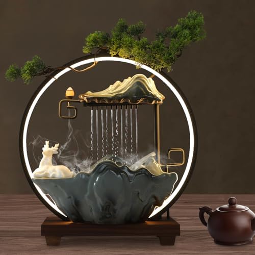 Chinese Style Landscape Deer Indoor Water Fountain with LED Light and Mist 1