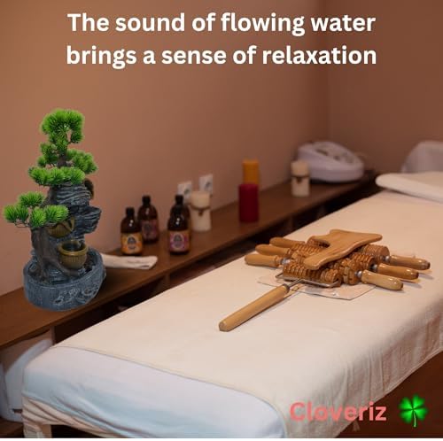 18-Inch Tabletop Water Fountain with Bonsai Tree and Spinning Wheel