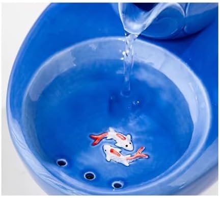 Blue Ceramic Tabletop Water Fountain for Home Office Decoration