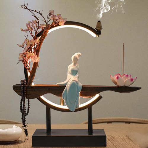 Flhonudi Tabletop Water Fountain with LED Light and Automatic Pump