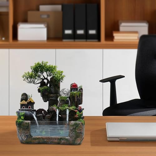 Tabletop Fountain Ornament with LED Lights and Fish Tank