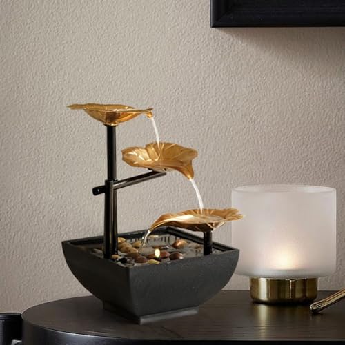 Iron Desktop Fountain with Lotus Design for Zen Meditation and Home Decor