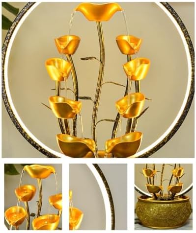 Gold Tabletop Waterfall Fountain with Light - Feng Shui Decor 1