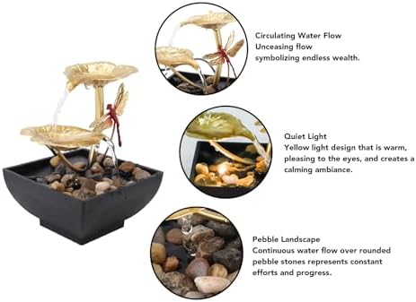 SASKATE Lotus Leaf Dragonfly Tabletop Fountain