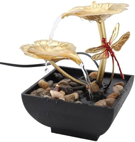 SASKATE Lotus Leaf Dragonfly Tabletop Fountain