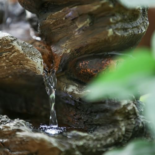 OPAHDN Indoor Brown Wood-Look Water Fountain with LED Light