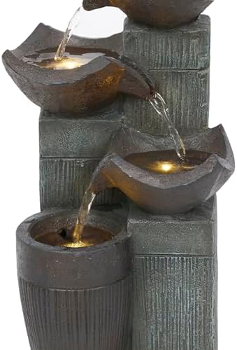 Alpine Corporation TZL414 14 Inch 4 Tier Bowls Fountain with LED Lights