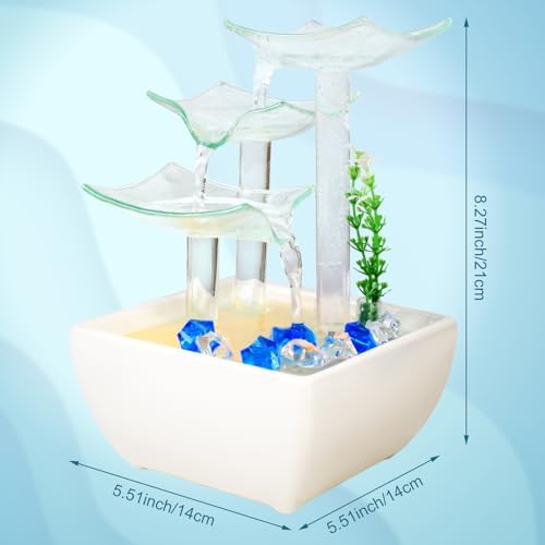 Zen Desk Fountain with LED Lights and Artificial Grass