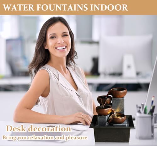 Bocnity 4 Tier Tabletop Waterfall Fountain with LED Light